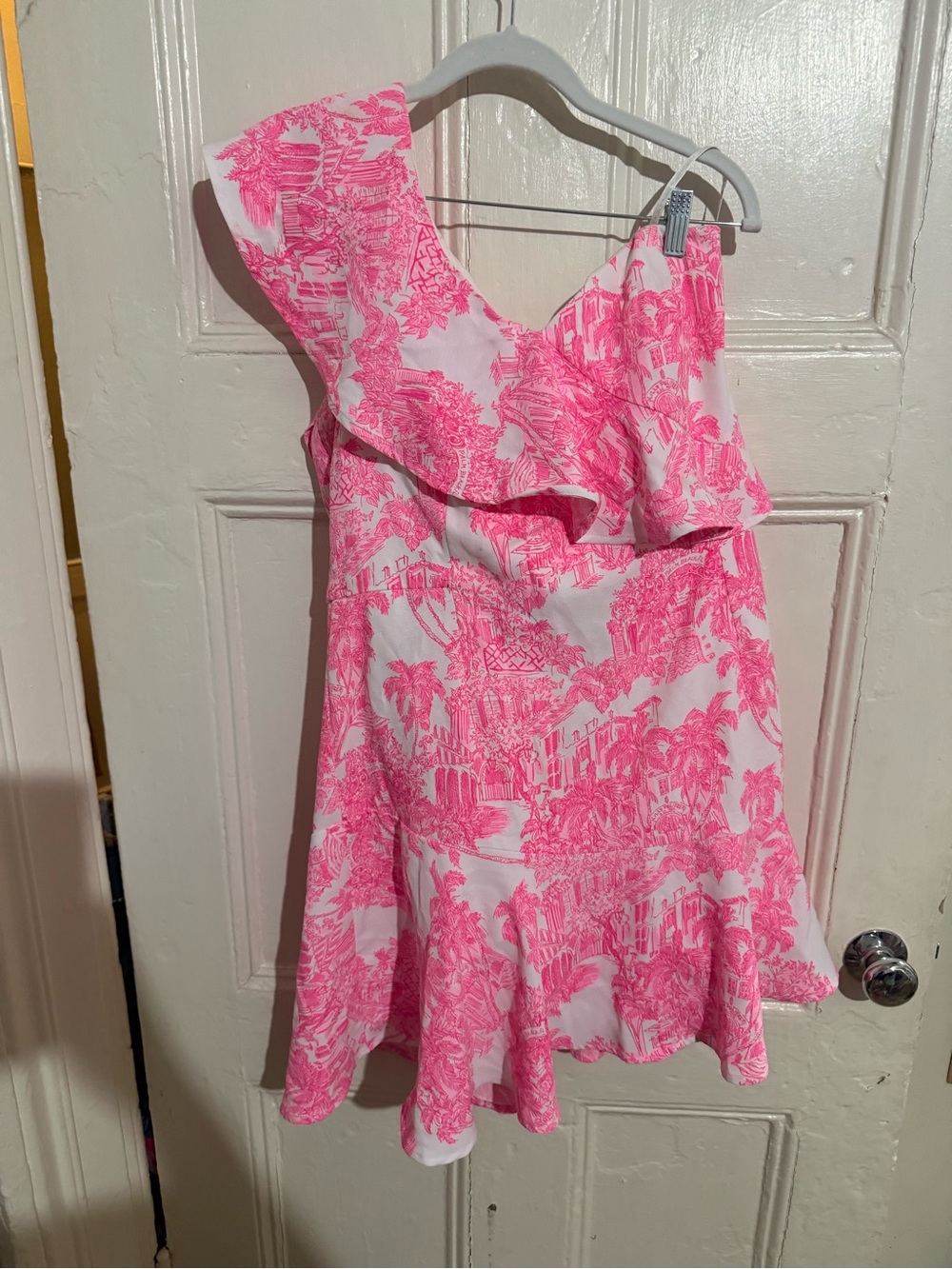 Lilly Pulitzer Pink & White One-Shoulder Ruffle Dress